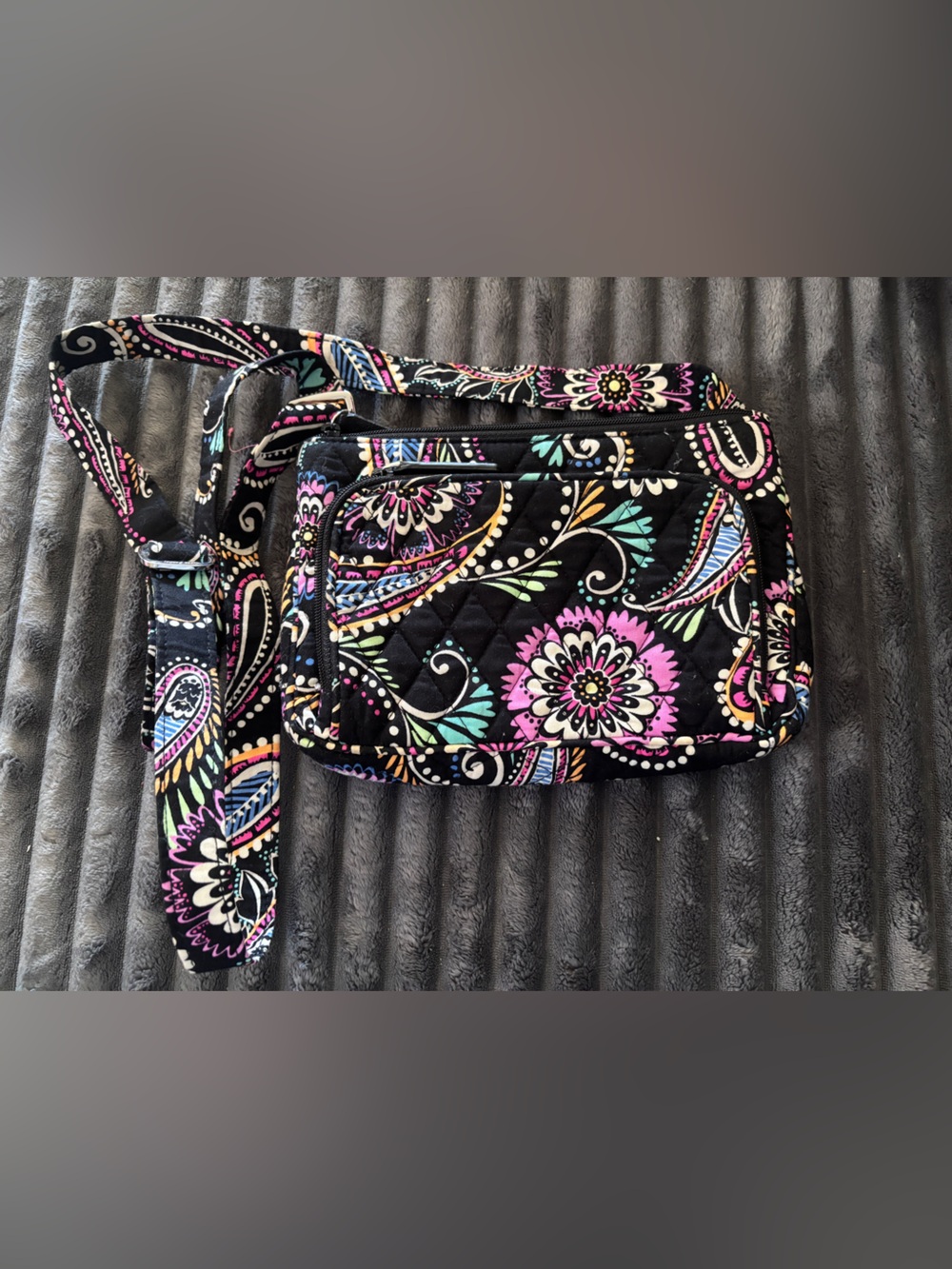 Vera Bradley Black Quilted Crossbody with Pink & Teal Paisley